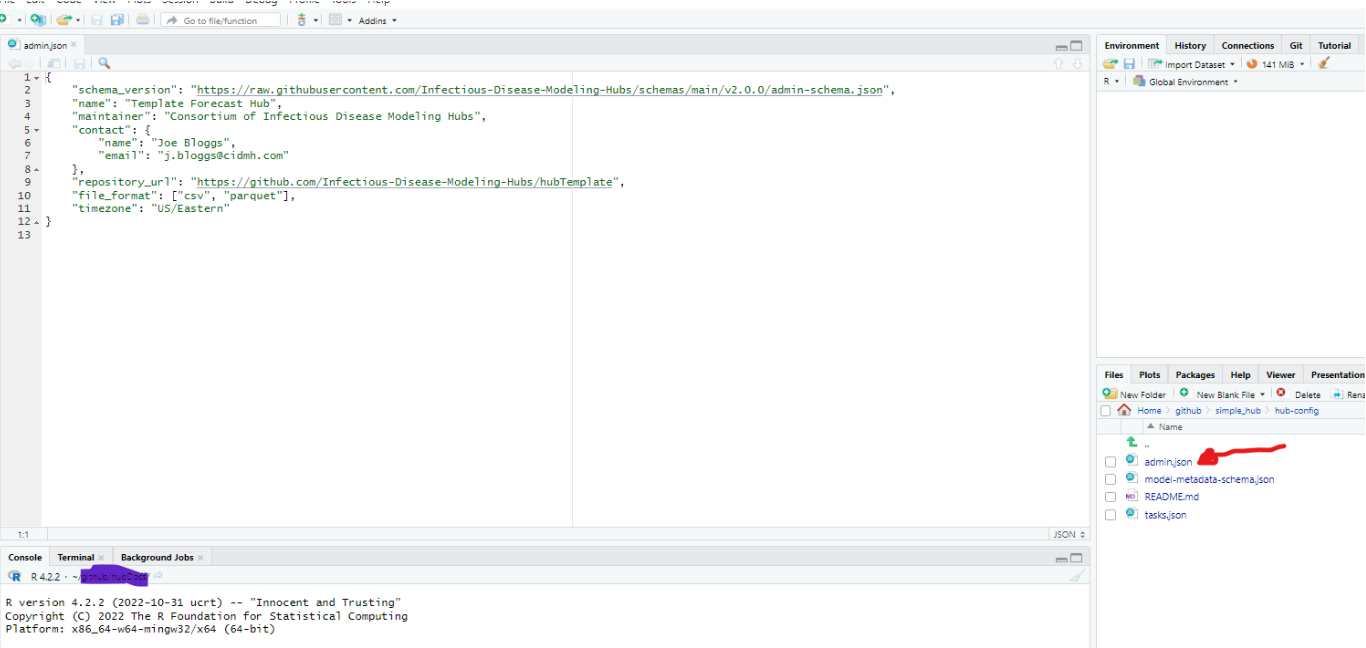Screenshot of how to find the admin.json file in RStudio