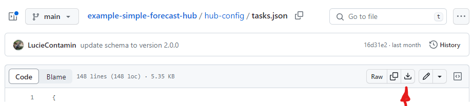 Screenshot of how to download a tasks.json file from GitHub