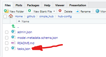 Screenshot of how to open tasks.json file in RStudio